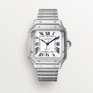 Cartier Santos de Cartier Uhr Mittleres Modell Automatikwerk Stahl austauschbare Armbänder aus Metall und Leder