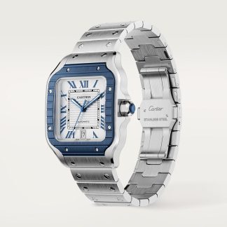 Cartier Santos de Cartier Uhr Großes Modell Automatikuhrwerk Stahl PVD austauschbare Metall- und Kautschukarmbänder